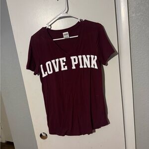 PINK Victoria's Secret Burgundy Love Pink Tee